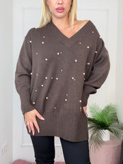 MAGLIA PERLINA MARRONE
